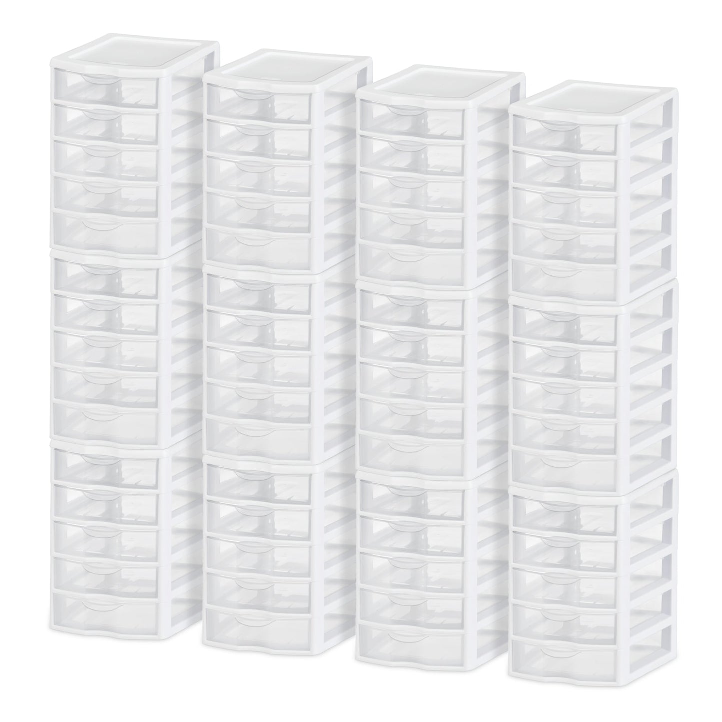 Sterilite Clearview Plastic Small 5 Drawer Desktop Storage Unit, White (12 Pack)
