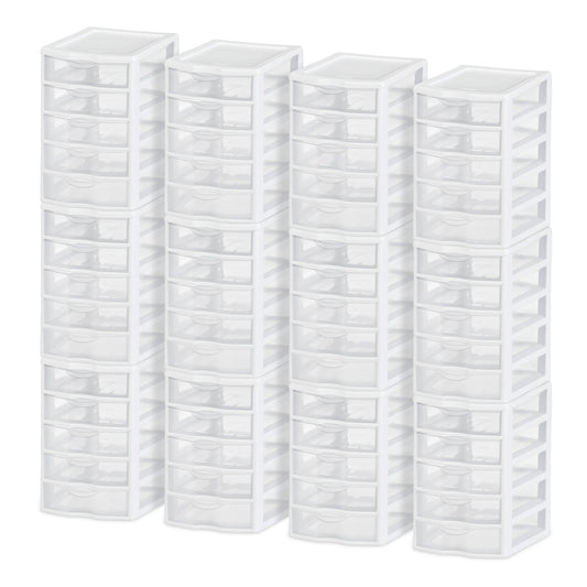Sterilite Clearview Plastic Small 5 Drawer Desktop Storage Unit, White (12 Pack)