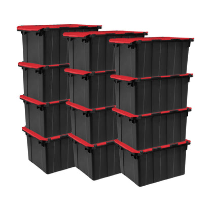 Sterilite 12 Gallon Hinged Lid Industrial Tote, Stackable Storage Bin, 12 Pack