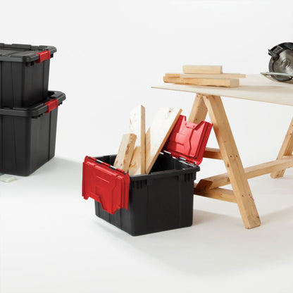 Sterilite 12 Gallon Hinged Lid Industrial Tote, Stackable Storage Bin, 18 Pack