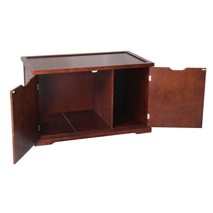 Merry Products Pet Cat Washroom Bench with Removable Partition Wall, Walnut
