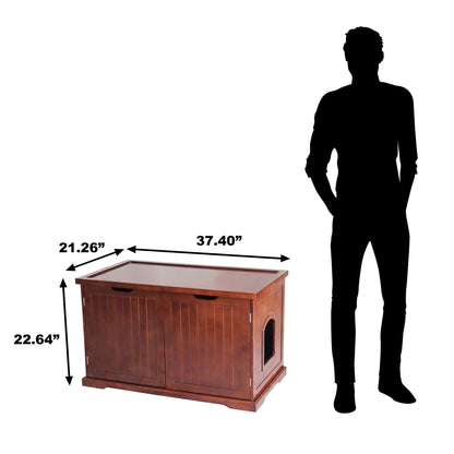 Merry Products Pet Cat Washroom Bench with Removable Partition Wall, Walnut