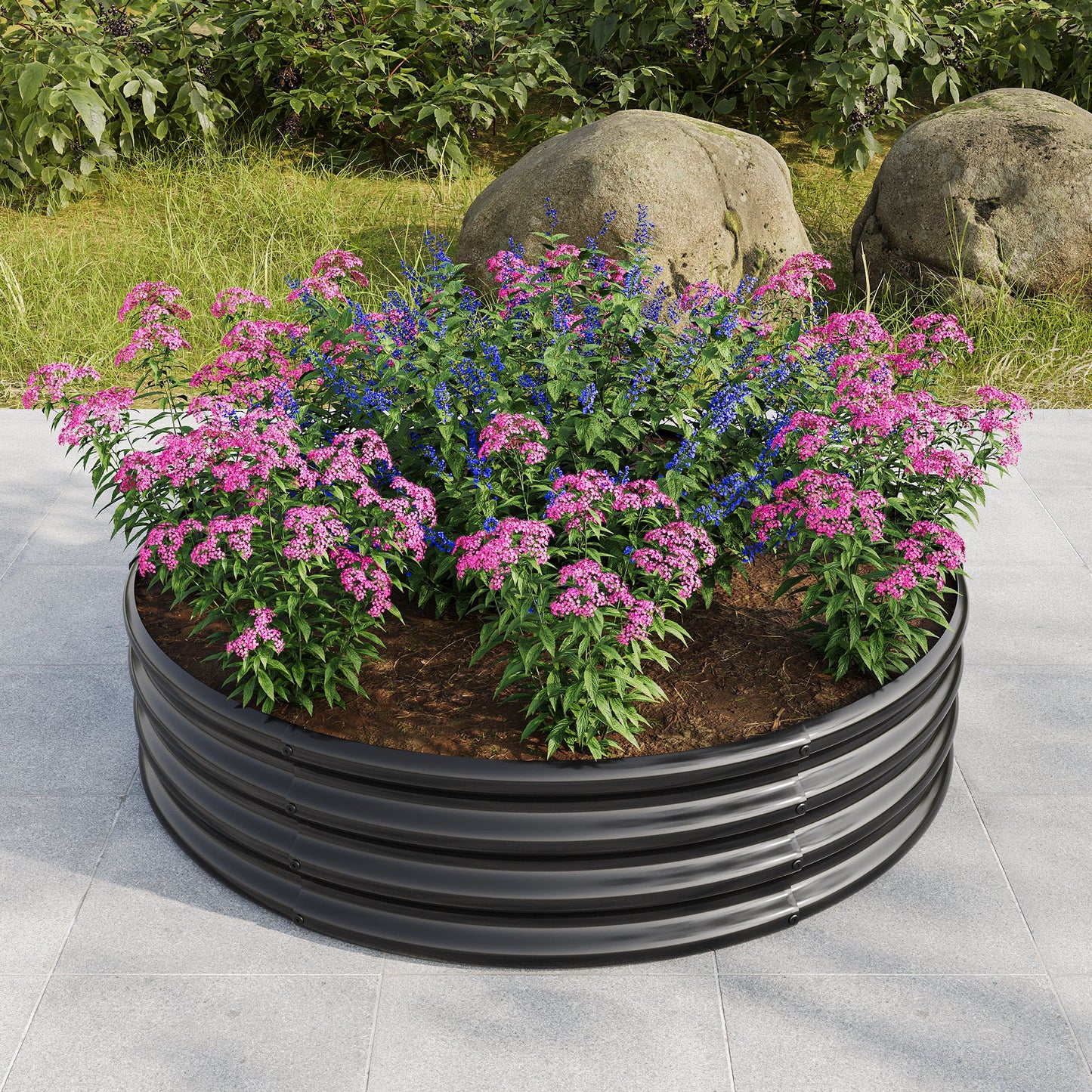 Round Metal Raised Garden Bed/Planter Box Ideal for Vegetables, Fruits, Flowers, and Herbs - Black