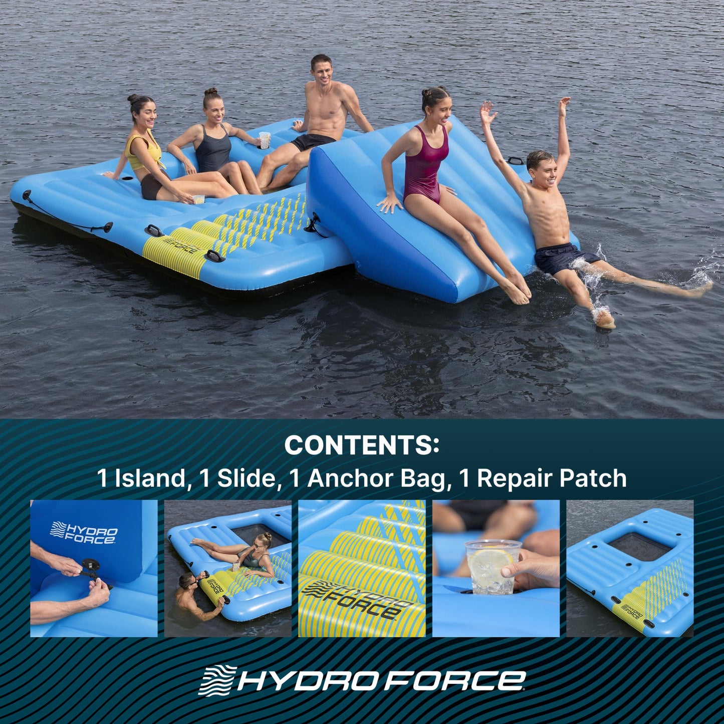 Bestway Hydro Force Detachable Summer Slide 5 Person Inflatable Activity Island
