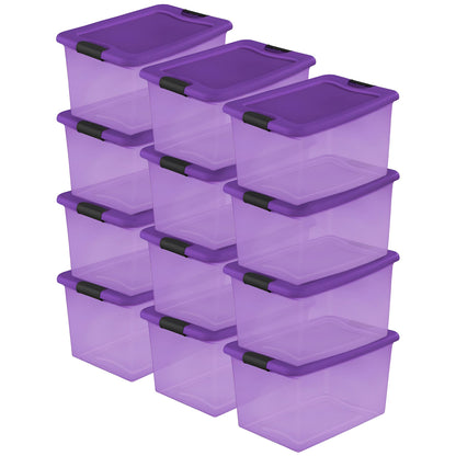 Sterilite 64 Quart Latching Plastic Storage Container Bin in Purple (12 Pack)