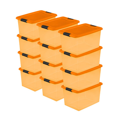 Sterilite Orange 64 Quart Latching Plastic Storage Box Container Tote (18 Pack)