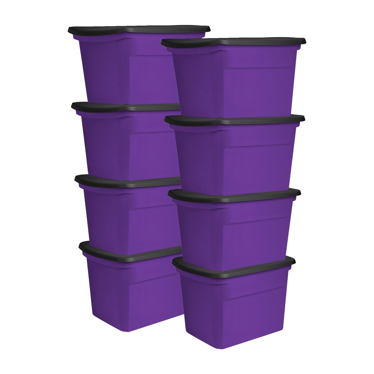 Sterilite 18 Gallon Storage Tote Stackable Plastic Bin with Lid, Purple, 8 Pack