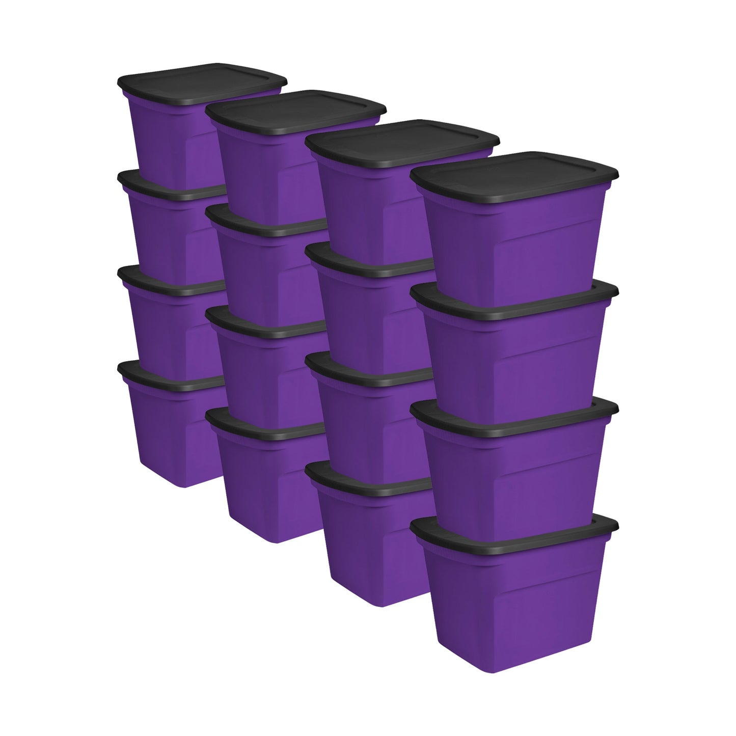 Sterilite 18 Gallon Storage Tote Stackable Plastic Bin with Lid, Purple, 16 Pack