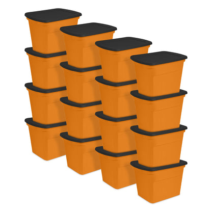 Sterilite 18 Gallon Orange Plastic Storage Container Bin Tote with Lid (16 Pack)