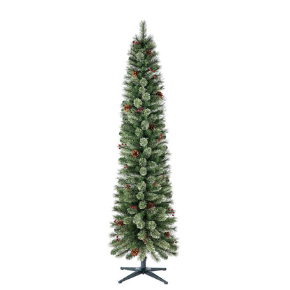 Home Heritage Stanley 7' Pre-Lit Artificial Christmas Tree, Pine Cones & Berries