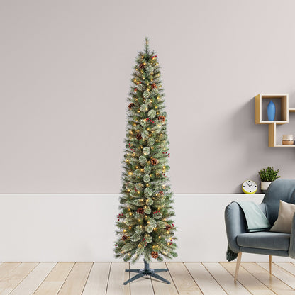 Home Heritage Stanley 7' Pre-Lit Artificial Christmas Tree, Pine Cones & Berries