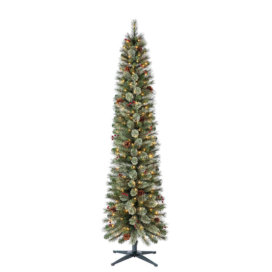 Home Heritage Stanley 7' Pre-Lit Artificial Christmas Tree, Pine Cones & Berries