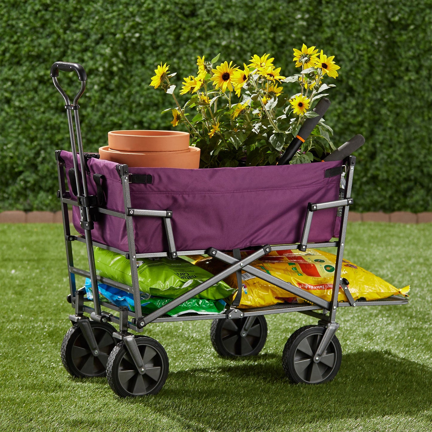 Mac Sports Double Decker Collapsible Outdoor Cart Utility Garden Wagon, Purple