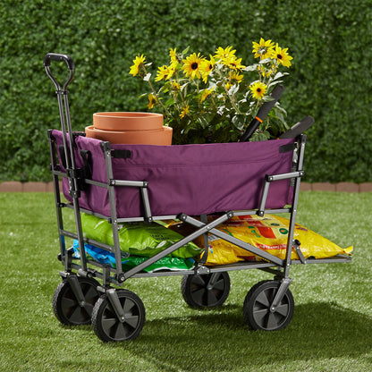 Mac Sports Double Decker Collapsible Outdoor Cart Utility Garden Wagon, Purple
