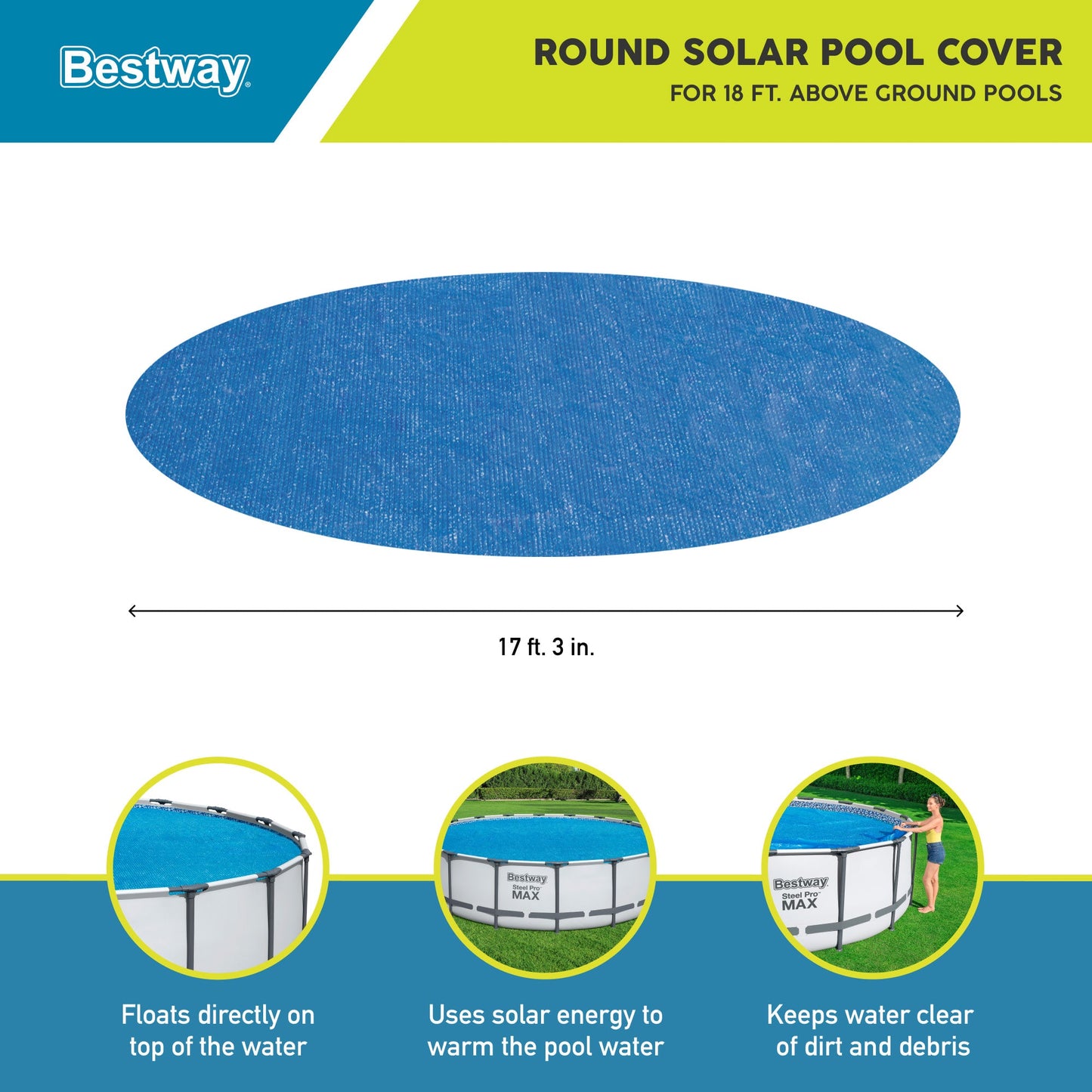 Bestway Flowclear 18' Round Solar Pool Cover for Above Ground Pools (Cover Only)