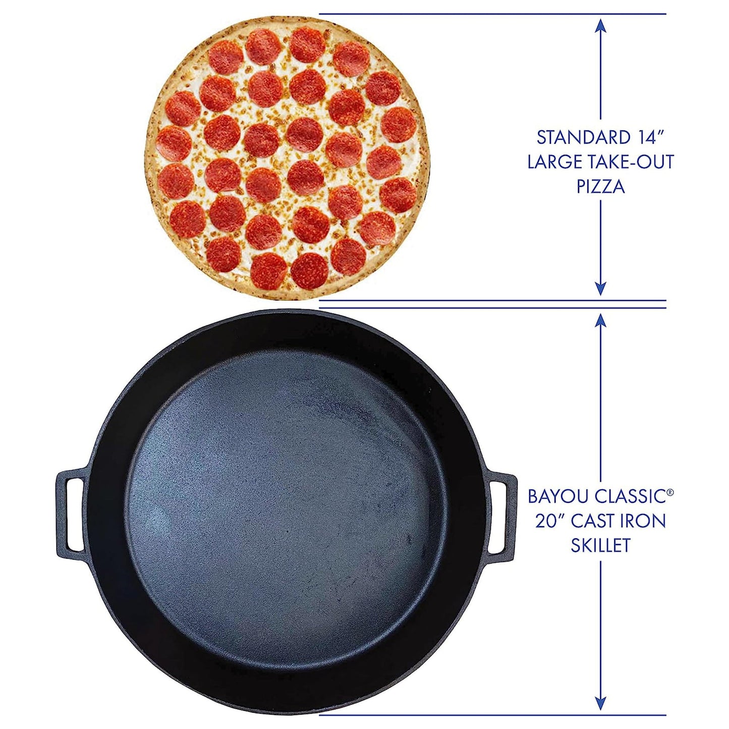 Bayou Classic Seasoned 20" Even Heat Cast Iron Cooking Cookware Skillet Pan