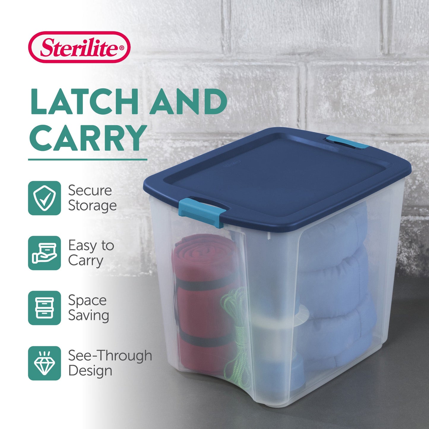 Sterilite 26 Gallon Latch & Carry Plastic Storage Tote Container Box, 8 Pack