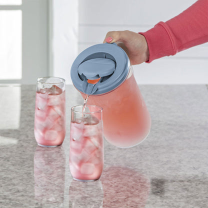 Sterilite 2 Quart, 64oz Clear Plastic Flip Top Drink Pitcher with Lid (6 Pack)