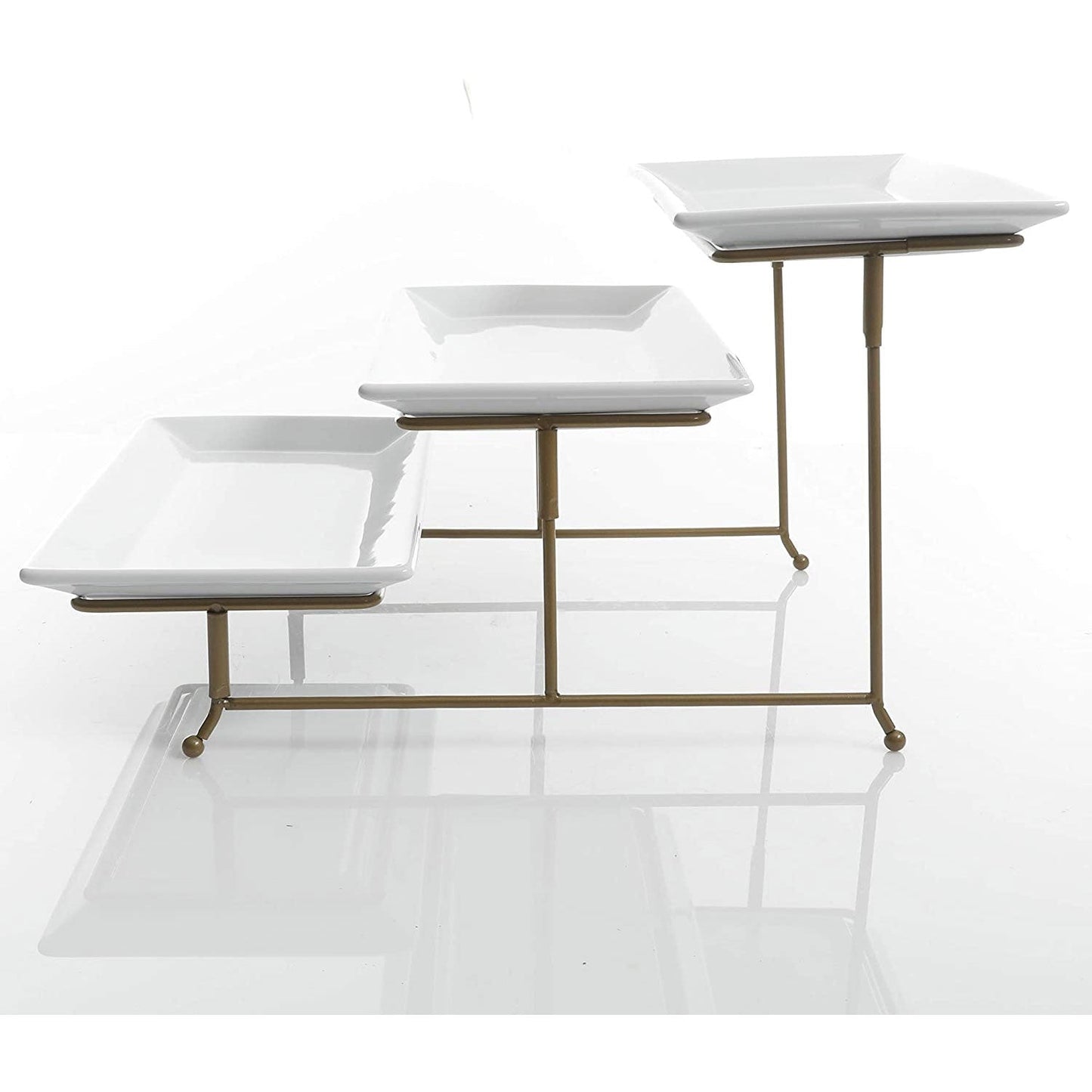 Gibson Elite Gracious Dining 3 Tier Rectangular Serving Platter Cake Stand, Gold