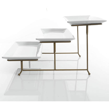 Gibson Elite Gracious Dining 3 Tier Rectangular Serving Platter Cake Stand, Gold