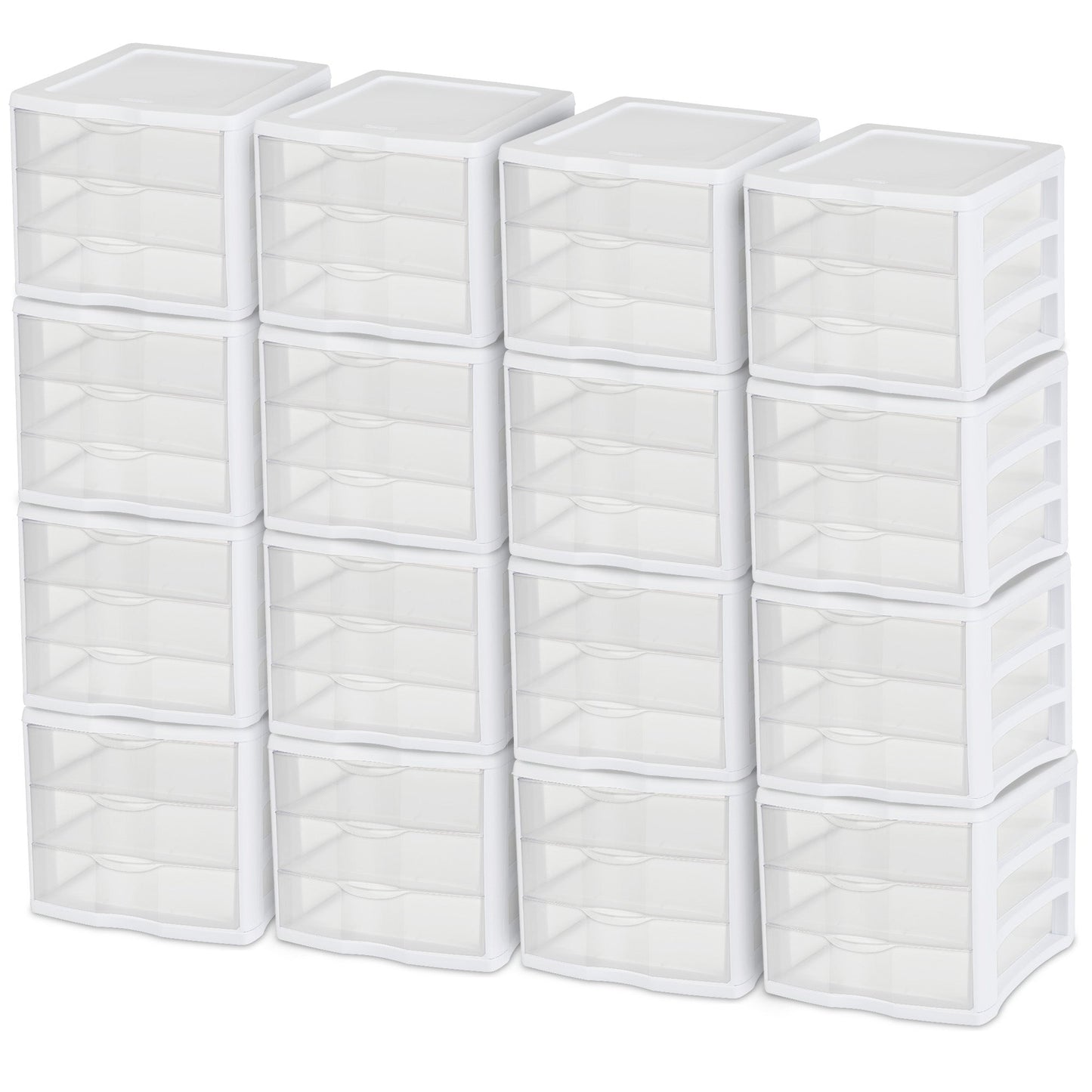 Sterilite ClearView Compact Stacking 3 Drawer Storage Organizer System, 16 Pack