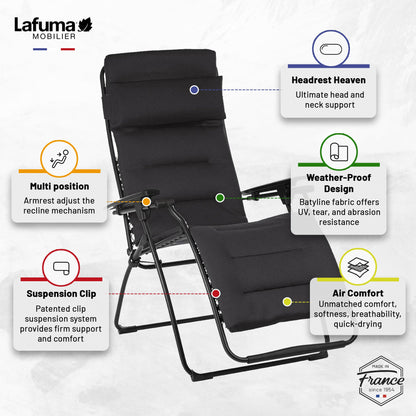 Lafuma Futura Air Comfort Zero Gravity Indoor Outdoor Recliner Chair, Acier