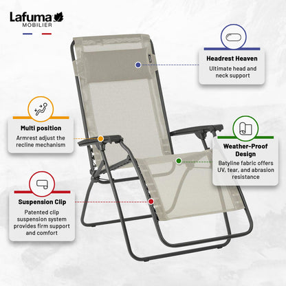 Lafuma R-Clip Batyline Iso Relaxation 0 Gravity Outdoor Lounge Recliner, Seigle