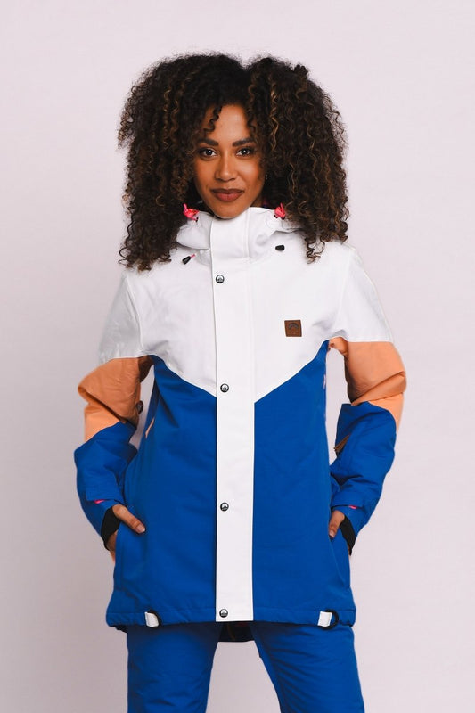 1080 Women's Ski & Snowboard Jacket - Pastel Peach, White & Blue