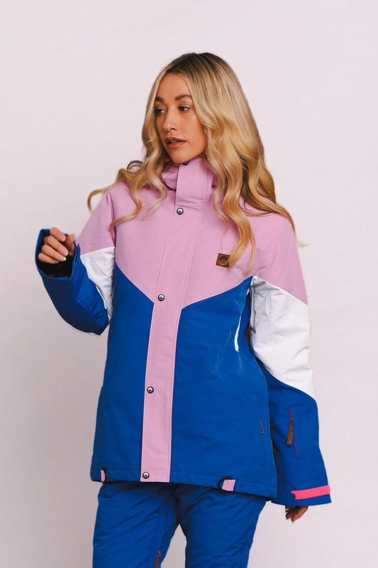 1080 Women's Ski & Snowboard Jacket - Pastel Pink, White & Blue