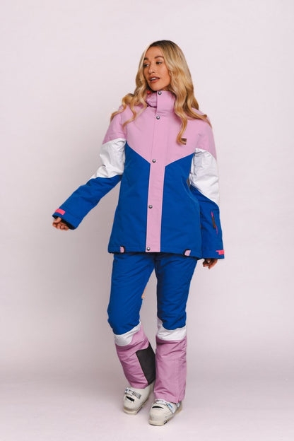 1080 Women's Ski & Snowboard Jacket - Pastel Pink, White & Blue