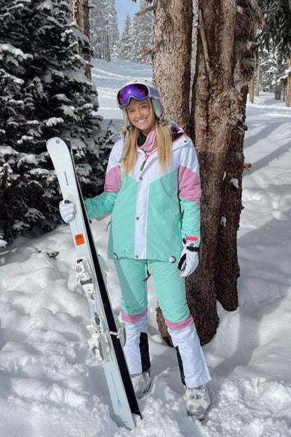 1080 Women's Ski & Snowboard Jacket - Pastel Pink, White & Pastel Mint