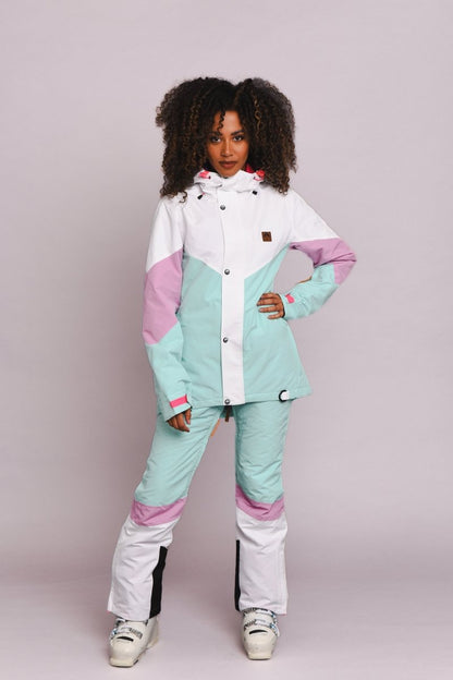 1080 Women's Ski & Snowboard Jacket - Pastel Pink, White & Pastel Mint