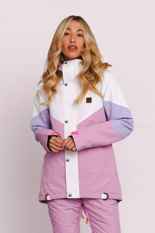 1080 Women's Ski & Snowboard Jacket - Pastel Pink, White & Pastel Purple