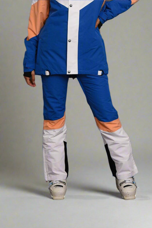 1080 Women's Ski & Snowboard Pant - Pastel Peach, White & Blue