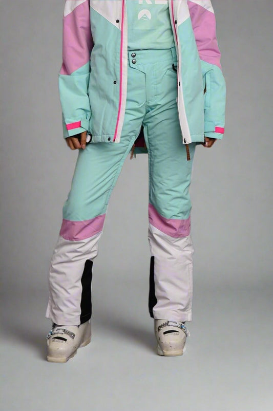 1080 Women's Ski & Snowboard Pant - Pastel Pink, White & Pastel Mint