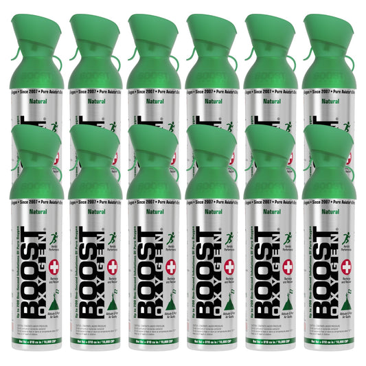 Boost Oxygen 10 Liter Canned Oxygen Bottle with Mouthpiece, Natural (12 Pack)