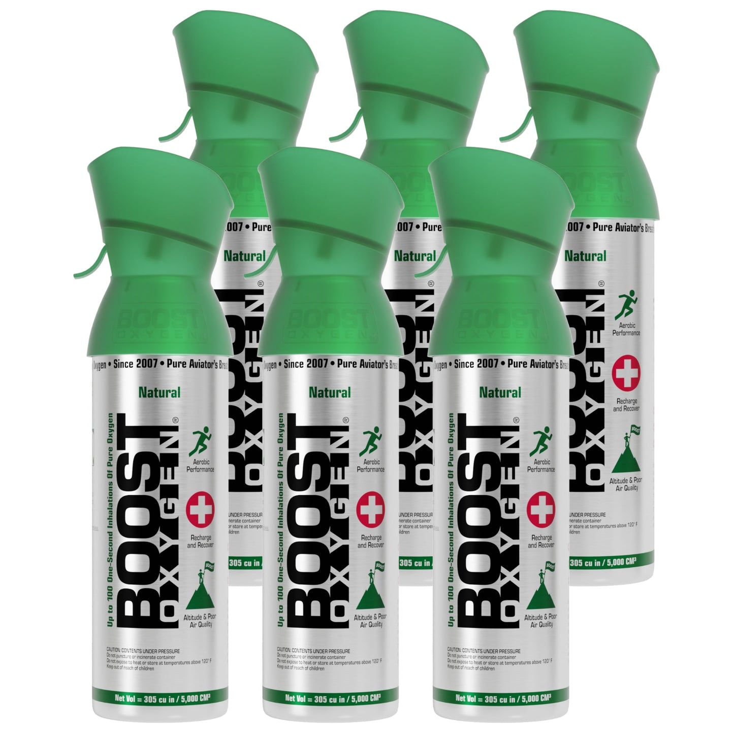 Boost Oxygen 5 Liter Canned Oxygen Bottle with Mouthpiece, Natural (6 Pack)
