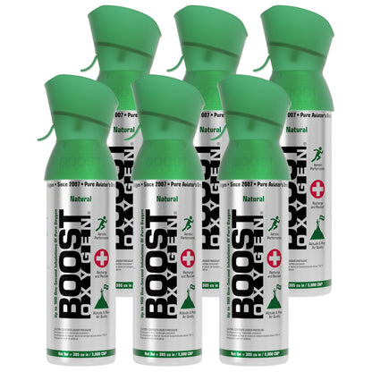 Boost Oxygen 5 Liter Canned Oxygen Bottle with Mouthpiece, Natural (6 Pack)