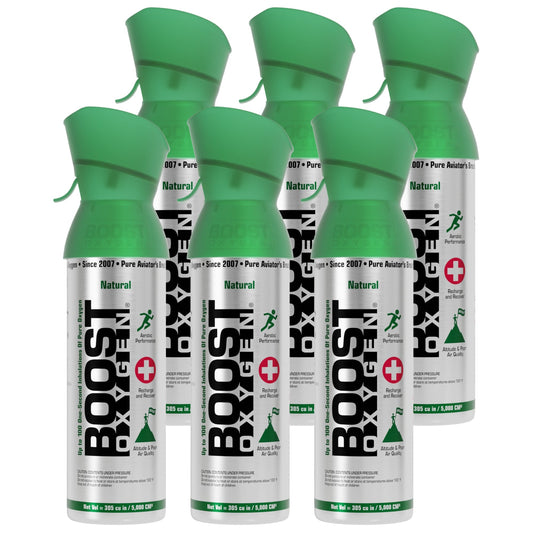 Boost Oxygen 5 Liter Canned Oxygen Bottle with Mouthpiece, Natural (6 Pack)