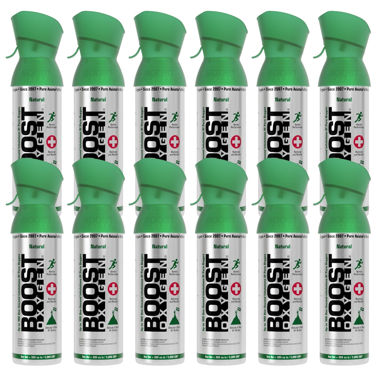 Boost Oxygen 5 Liter Canned Oxygen Bottle with Mouthpiece, Natural (12 Pack)