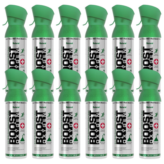 Boost Oxygen 5 Liter Canned Oxygen Bottle with Mouthpiece, Natural (12 Pack)