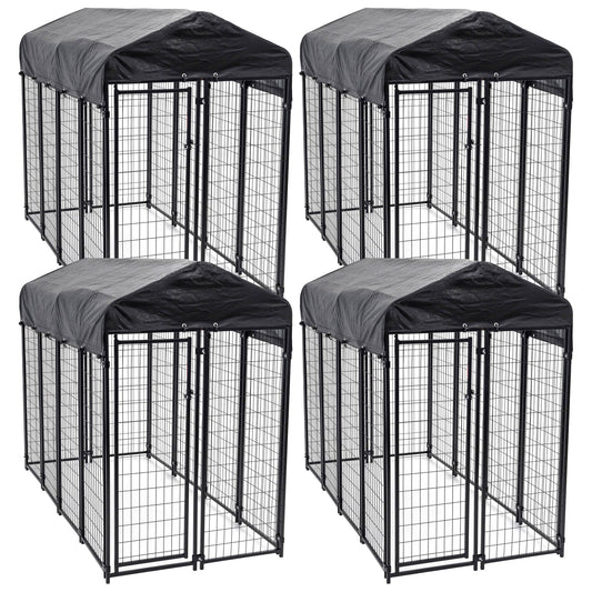 Lucky Dog Uptown Large Outdoor Covered Kennel Heavy Duty Dog Fence Pen (4 Pack)