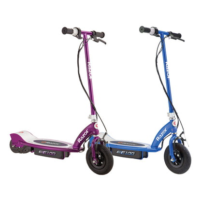 Razor E100 Motorized Rechargeable Kids Electric Toy Scooters, 1 Purple & 1 Blue