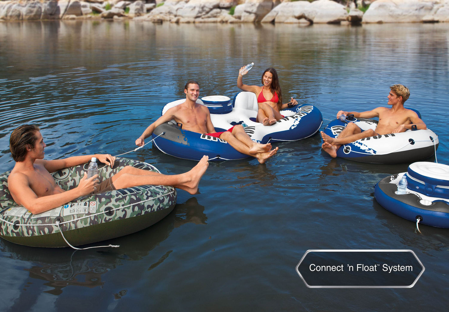 Intex River Run II Inflatable Tube(2) + River Run Connect Lounge Inflatable Tube