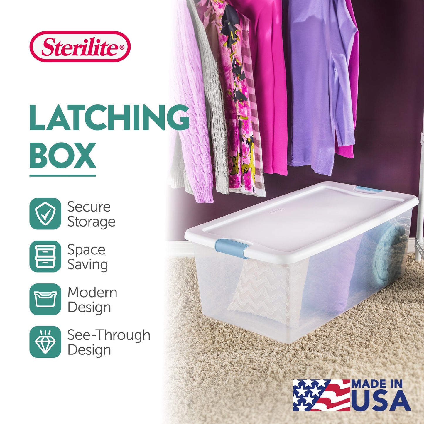 Sterilite 106 Qt Clear Plastic Stackable Storage Bin w/ White Latch Lid, 24 Pack