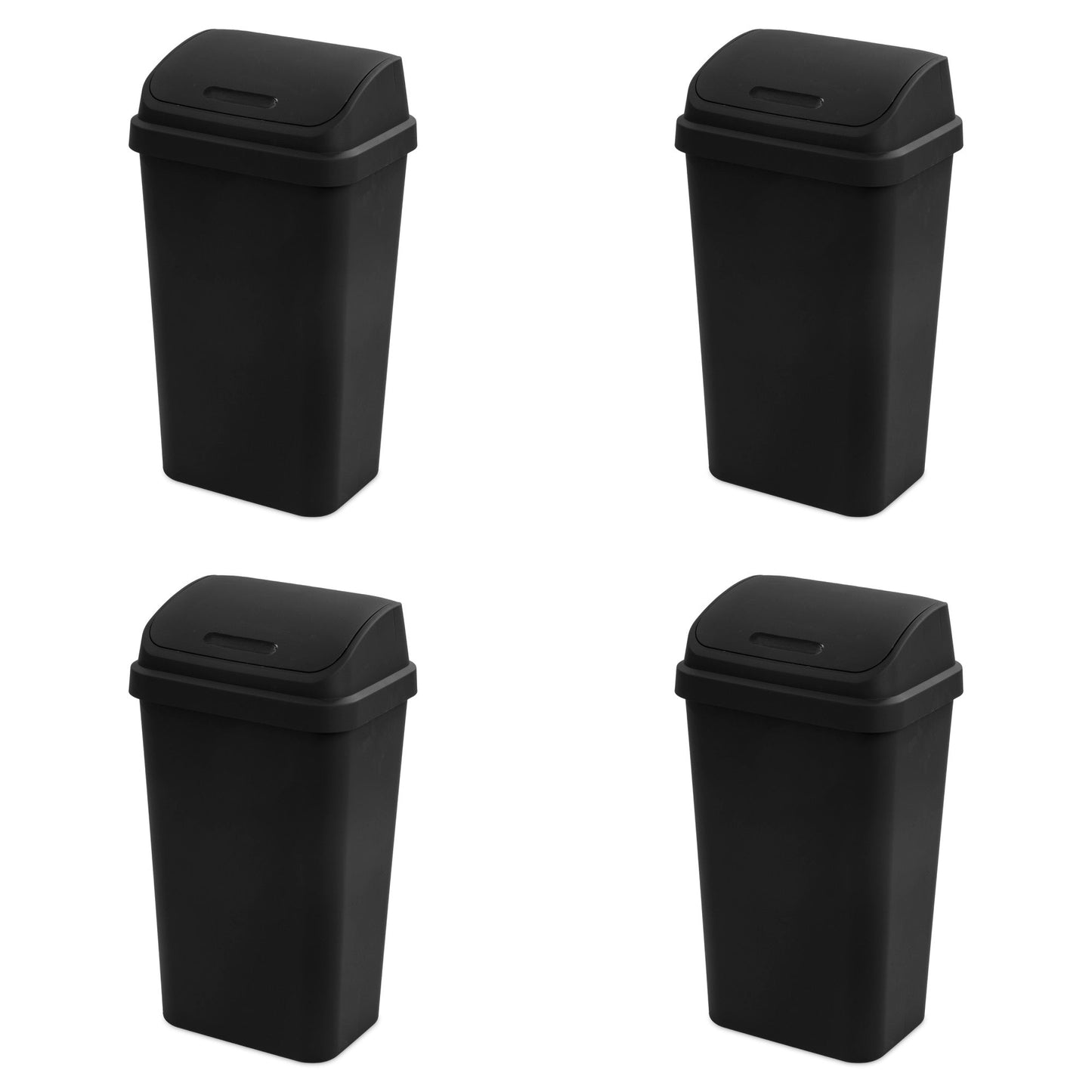 Sterilite 13 Gallon Swing Top Lidded Wastebasket Kitchen Trash Can, Black 4 Pack
