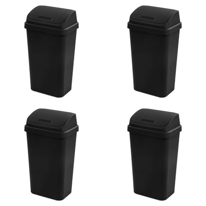 Sterilite 13 Gallon Swing Top Lidded Wastebasket Kitchen Trash Can, Black 4 Pack