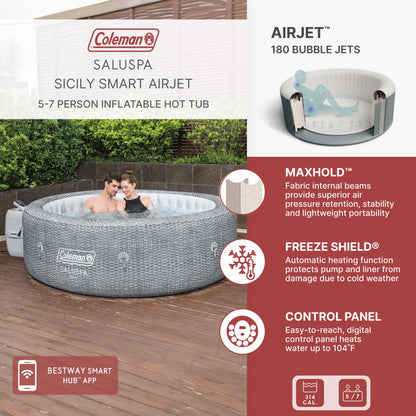 SaluSpa LED Soothing Spa Waterfall Accessory w/Sicily AirJet Inflatable Hot Tub