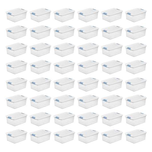 Sterilite Plastic 15 Quart Storage Box Container with Latching Lid, 48 Pack