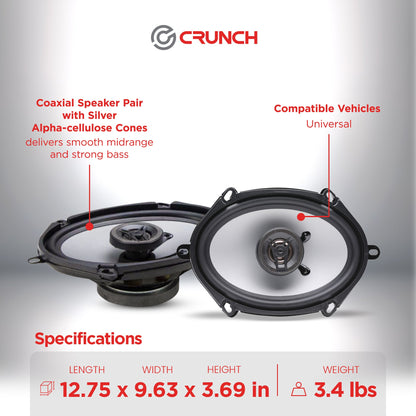 Crunch 250W Full Range 2 Way Coaxial Car Audio 5x7 by 6x8" Speaker Pair, 2 Pack